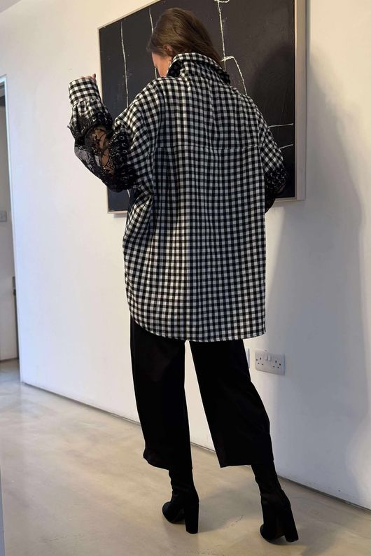 Zeta Otto Brushed Cotton Gingham Lace Shirt Mono /7=